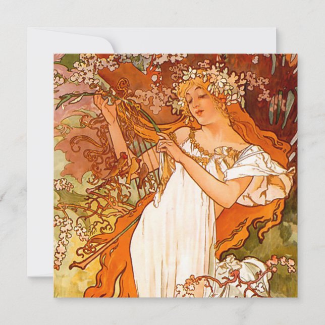 Convite Alphonse Mucha Art Nouveau Primavera (Frente)