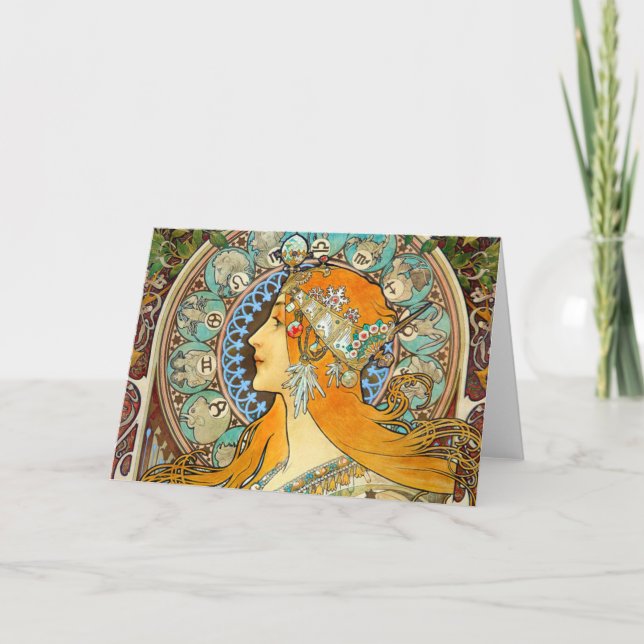 Convite Alphonse Mucha Art Nouveau Zodiac (Frente)