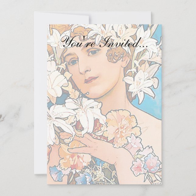 Convite Alphonse Mucha - Flor - Arte Retroativa Nouveau (Frente)