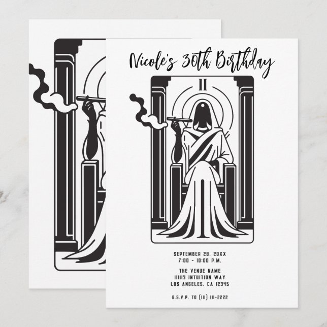 Convite Alta Sacerdotisa do Tarot Fumando Maconha do Ocult (Frente/Verso)