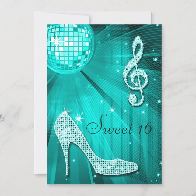 Convite Alteal Disco Ball and Sparkle Heels Sweet 16 (Frente)