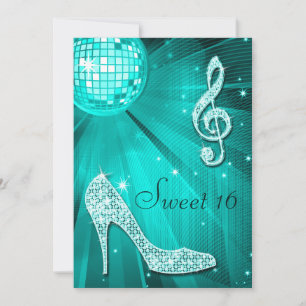 Convite Alteal Disco Ball and Sparkle Heels Sweet 16