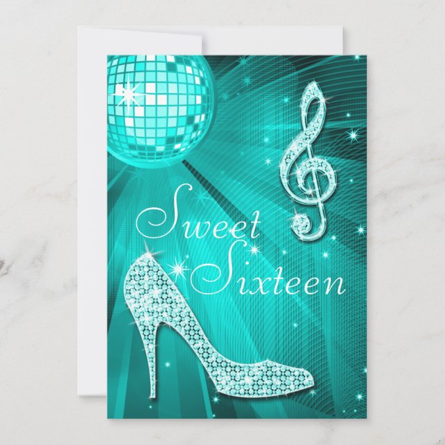 Convite Alteal Disco Ball and Sparkle Heels Sweet 16 (Frente)