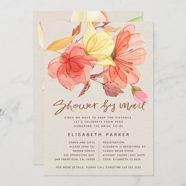 Convite Alteração de planos de chá floral de aquarela por  (Frente/Verso)