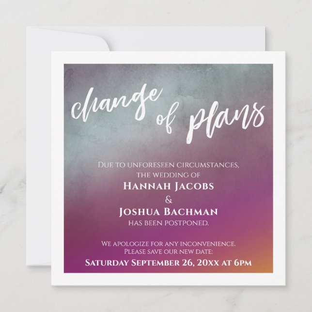 Convite Alteração do Plano de Fruta de Paixão Adiada Cartã (Frente)