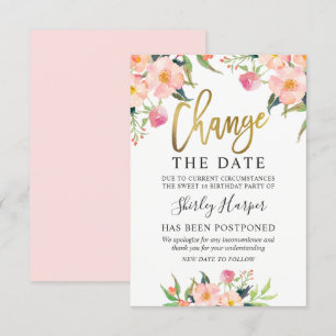 Convite Alterar O Script Dourado Floral De Data Rosa