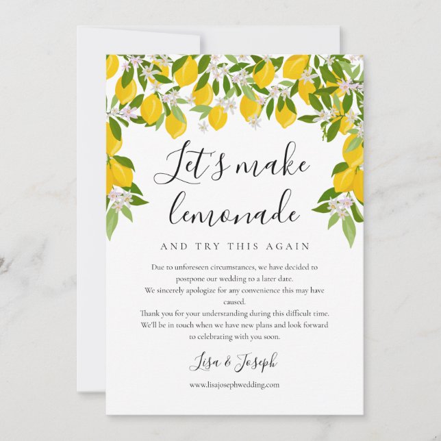 Convite Alterar os limões de data adiados Foto cancelada (Frente)
