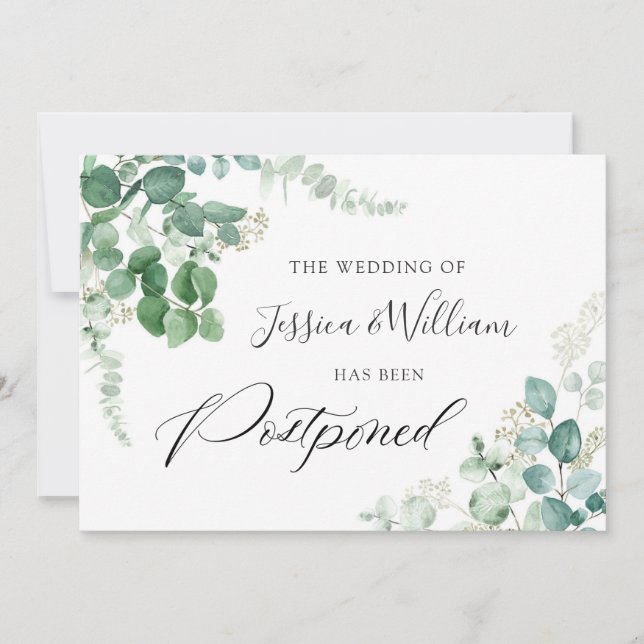 Convite Altere a data adiada Eucalyptus Watercolor (Frente)