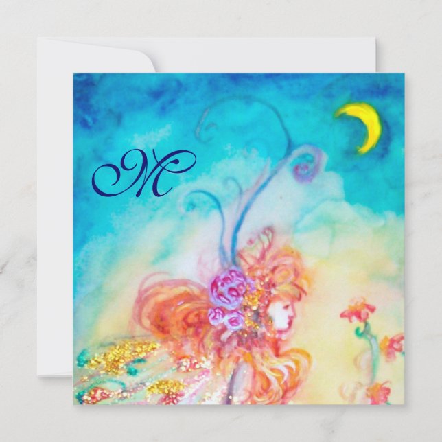 Convite ALTHEA FLOWY FAIRY Monograma Azul-Estimulação Cor- (Frente)