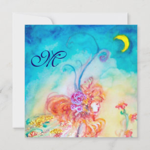 Convite ALTHEA FLOWY FAIRY Monograma Azul-Estimulação Cor-