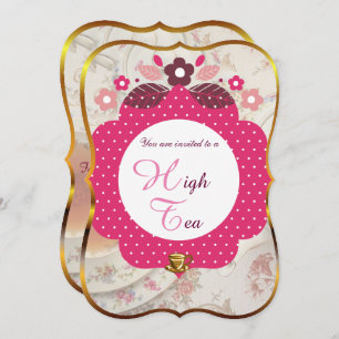 Convite Alto Chá Rosa e Dourado