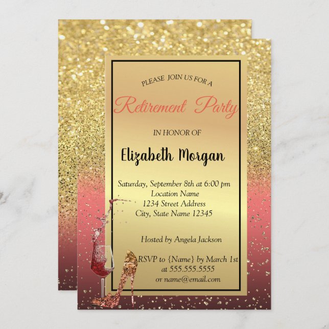 Convite Altura Alta,Vidro Vinho,Vermelho,Festa de Aposenta (Frente/Verso)