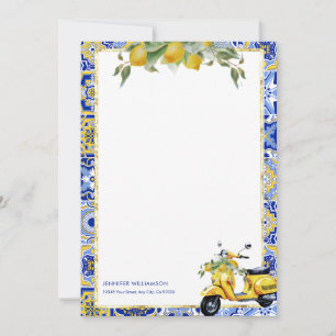 Convite Amalfi Blue Azulejo Italiano Limons Notecard