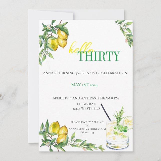 Convite Amalfi Citrus Invitation - Birthday (Frente)