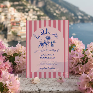 Convite Amalfi Coast Amore Bougainvillea Stripe Wedding