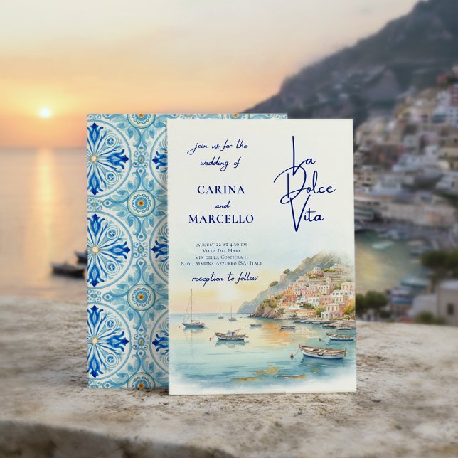Convite Amalfi Coast Amore | La Dolce Vita Sunset Wedding (Criador carregado)