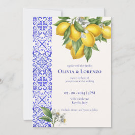 Convite Amalfi Coast Lemon & Blue Tile Wedding Invitation 