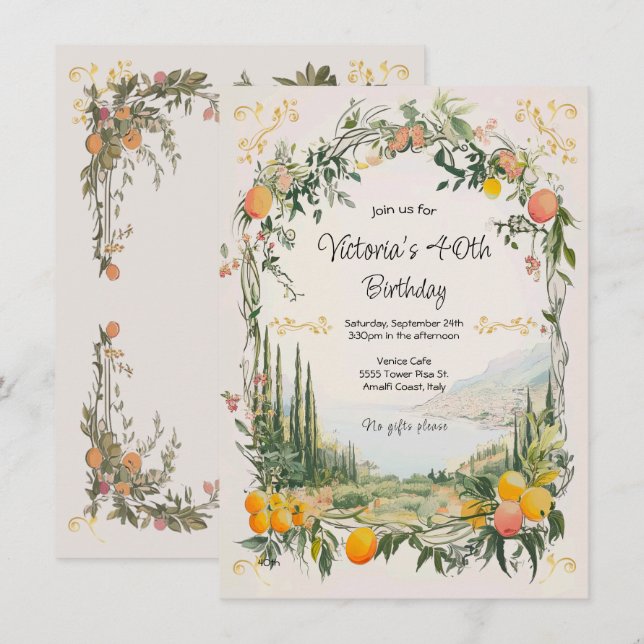 Convite Amalfi Coastal Lemon floral Italiano Amalfi (Frente/Verso)