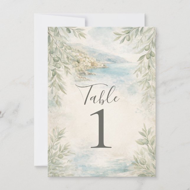 Convite Amalfi Reverie Mediterranean Coastal Table Number (Frente)