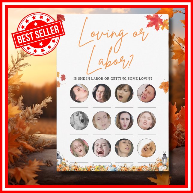 Convite AMANDO OU TRABALHO DE PARTO Jogo para Chá de Bebê  (LOVING OR LABOR Easy Baby Shower Game A Little Pumpkin is on the Way Fall Autumn Theme)