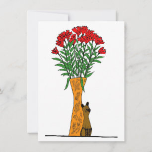 Convite Amante de Flores   Flores Vermelhas Com Gato de Ma