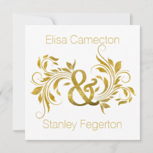 Convite Amante de folha de ouro e ornamentado floral casam