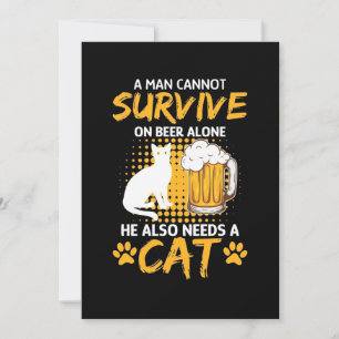 Convite Amante de Gatos Um Homem Com Cerveja e Gato