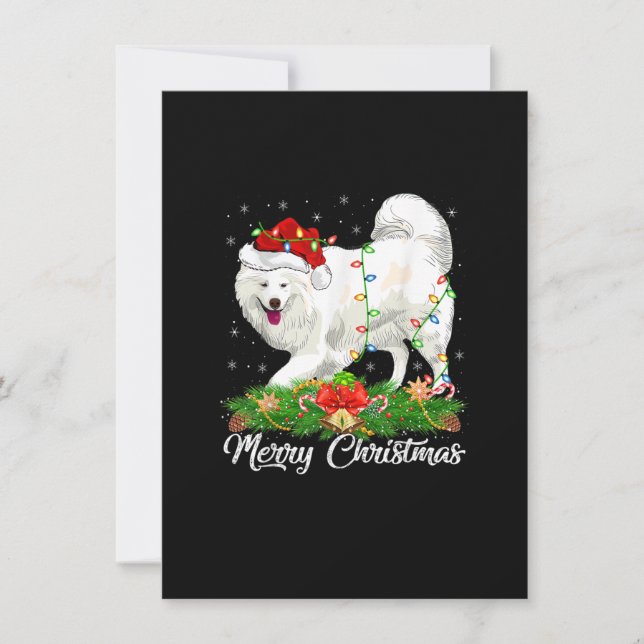 Convite Amante do Cão Samoyed com Chapéu de Papai Noel Sam (Frente)