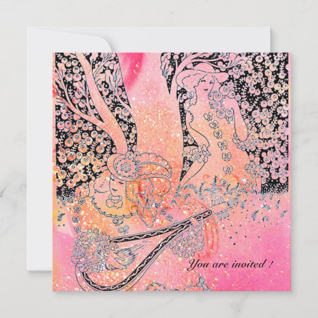 CONVITE AMANTES ROMÂNTICOS, ROMANCE EM BRILHOS DE FÚCSIA R (Frente)