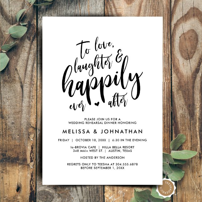 Convite Amar Rindo e Feliz Nunca Depois (To Love Laughter and Happily Ever After, Wedding Rehearsal Dinner or Brunch Invitation Card)