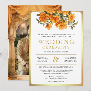 Convite Amarela Flor de Marigold Casamento Indiano do Sul 