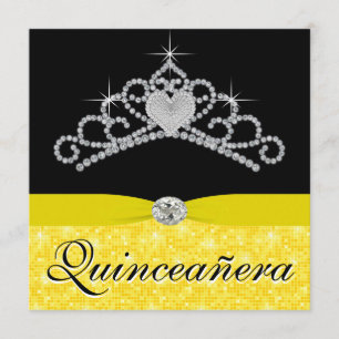 Convite Amarelo amarelo preto Quinceanera do preto da