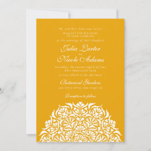 Convite Amarelo Ámbar Floral Caprichoso Mandala Casamento