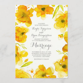 Convite amarelo-aquarela flores elegantes casamento