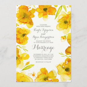 Convite amarelo-aquarela flores elegantes casamento
