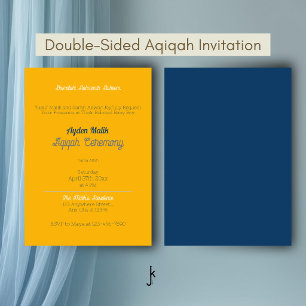 Convite Amarelo Azul Cor Sólida Simples, Aqiqah Baby Showe