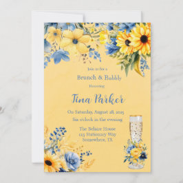 Convite Amarelo Blue Peony Watercolor Brunand Bubble