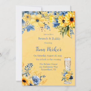 Convite Amarelo Blue Peony Watercolor Brunand Bubble