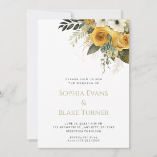 Convite Amarelo Branco e Verde Floral Branco Casamento