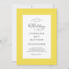 Convite Amarelo Branco Moderno Casamento Elegante