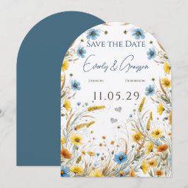 Convite Amarelo de Aquarela Elegância e Azul Céu Floral