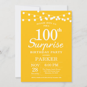 Convite Amarelo de Surpresa de 100 Anos de Anivers