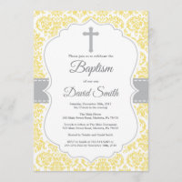 Convite amarelo do baptismo da cruz do damasco