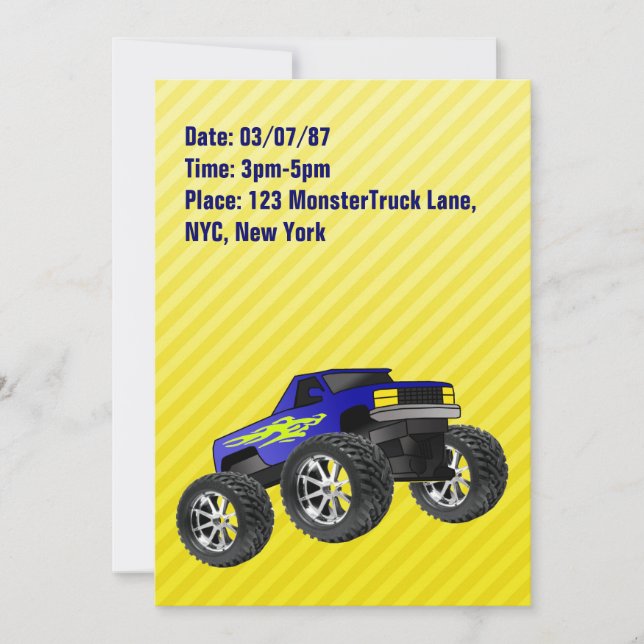Convite amarelo do monster truck (Frente)