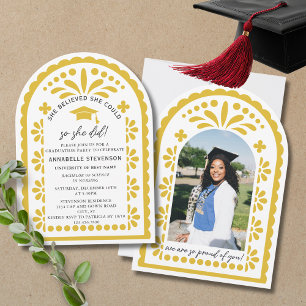 Convite Amarelo Dourado Papel Picado Talavera Foto Graduaç
