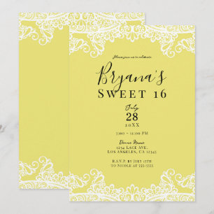 Convite Amarelo e Branco Renda Elegante Festa Doce 16