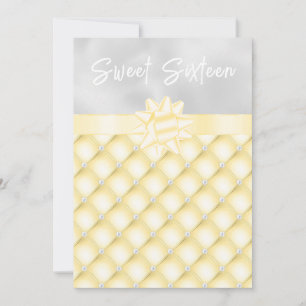 Convite Amarelo e Prata Pérolas Tufted Sweet Sixteen