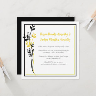Convite Amarelo e Preto Floral Apenas Recepção