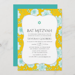 Convite Amarelo e Teal Bat Mitzvah