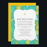 Convite Amarelo e Teal Bat Mitzvah<br><div class="desc">Convite bat mitzvah para temas amarelos e turcos com tipografia de escrita manual concebida para ser rápida e facilmente personalizada em função das suas especificidades de eventos.</div>